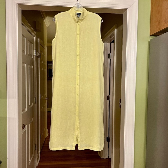 NWOT Eileen Fisher Button Front Irish Linen Midi Shirt Dress Yellow Size MEDIUM - Picture 1 of 3
